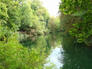 Au fond, la passerelle longeant l'Orbe