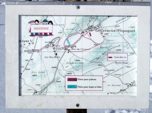 Plan du sentier pour marcheurs sur neige (piste de luge en bleu)