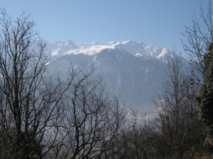 Les Alpes valaisannes de l'autre côté du Rhône