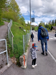 En montant à gauche, on rentre par le sentier pédestre, avec possibilité de voir le domaine du Châtelard ayant appartenu aux Jürgensen