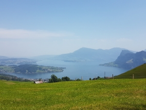 A gauche la presqu'île de Kastanienbaum au fond le Rigi à droite le Bürgenstock