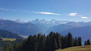 Panorama en arrivant à Unterburgfeld Schreckhorn, Eiger, Mönch, Jungfrau