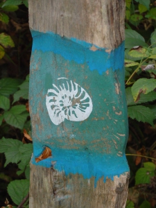 Le Sentier du Temps est balisé de poteaux peints en bleu