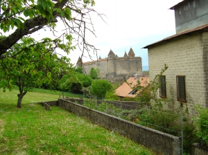 Vue sur le château de Grandson, depuis les jardins au-dessus du village